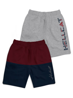 HELLCAT - Burgundy & Grey Melange Colorblock Mid Rise Shorts for Boys (Pack of 2)