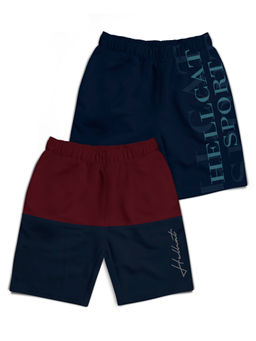 HELLCAT - Burgundy & Navy Blue Colorblock Mid Rise Shorts for Boys (Pack of 2)