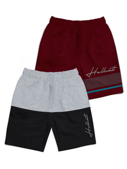 HELLCAT - Grey Melange & Burgundy Colorblock Mid Rise Shorts for Boys (Pack of 2)