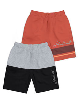 HELLCAT - Grey Melange & Orange Colorblock Mid Rise Shorts for Boys (Pack of 2)