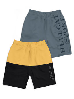HELLCAT - Mustard & Dark Grey Colorblock Mid Rise Shorts for Boys (Pack of 2)