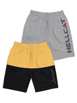 HELLCAT - Mustard & Grey Melange Colorblock Mid Rise Shorts for Boys (Pack of 2)