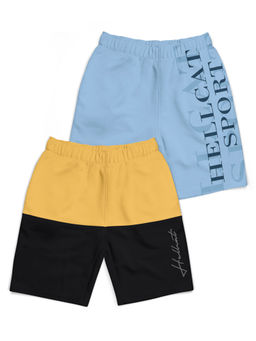 HELLCAT - Mustard & Sky Blue Colorblock Mid Rise Shorts for Boys (Pack of 2)