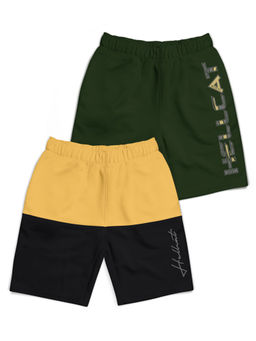 HELLCAT - Mustard & Olive Green Colorblock Mid Rise Shorts for Boys (Pack of 2)