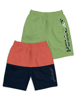 HELLCAT - Saffron & Jade Green Colorblock Mid Rise Shorts for Boys (Pack of 2)