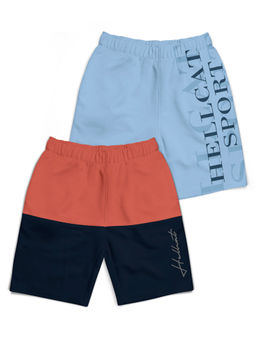 HELLCAT - Saffron & Sky Blue Colorblock Mid Rise Shorts for Boys (Pack of 2)