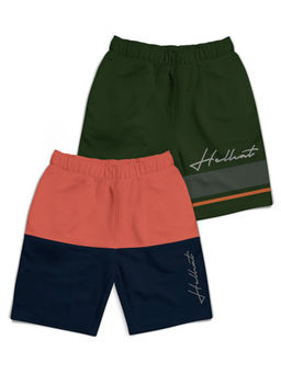 HELLCAT - Saffron & Olive Green Colorblock Mid Rise Shorts for Boys (Pack of 2)