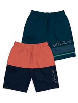 HELLCAT - Saffron & Petrol Blue Colorblock Mid Rise Shorts for Boys (Pack of 2)