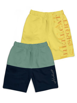 HELLCAT - Sea Green & Yellow Colorblock Mid Rise Shorts for Boys (Pack of 2)