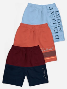 HELLCAT - Multi-Color Mid Rise Colorblock Shorts for Girls (Pack of 3)