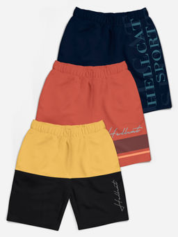 HELLCAT - Multi-Color Mid Rise Colorblock Shorts for Girls (Pack of 3)
