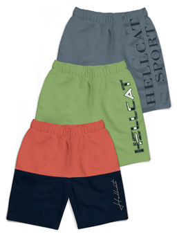 HELLCAT - Multi-Color Mid Rise Colorblock Shorts for Boys (Pack of 3)