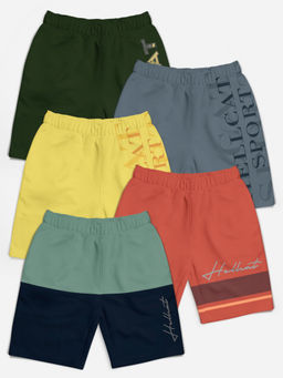 HELLCAT - Multi-Color Mid Rise Colorblock Shorts for Girls (Pack of 5)