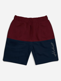 HELLCAT - Burgundy Colorblocked Mid Rise Shorts for Girls