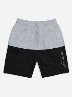 HELLCAT - Grey Melange Colorblocked Mid Rise Shorts for Girls