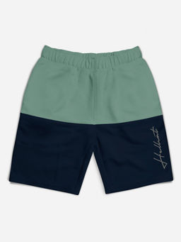 HELLCAT - Sea Green Colorblocked Mid Rise Shorts for Girls