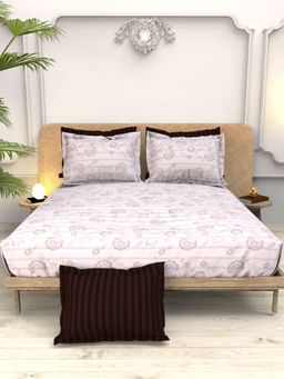 the White Moss - Christe 100% Cotton 220 TC Printed Bedsheet with 4 Pillow Covers (King)