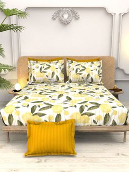 the White Moss - Christe 100% Cotton 220 TC Printed Bedsheet with 4 Pillow Covers (King)