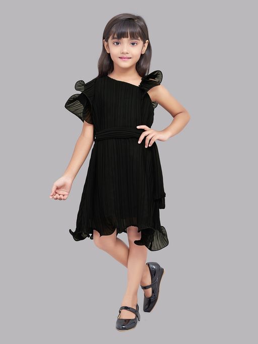 black accordion pleated dress Brooklynn One-Shoulder Accordion Pleat Dress Black XS