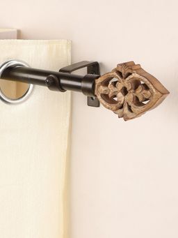 The Decor Mart - 48"-88" Brown Baroque Wood Finial Extendable Curtain Rod Black 19Mm (Hardware Included)