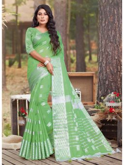 Sangam Prints - Green Woven Work Traditional Saree with Unstitched Blouse