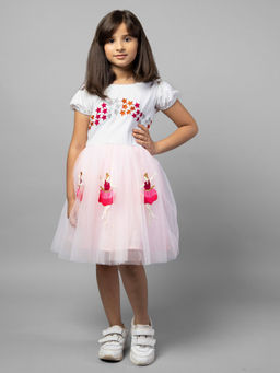 ZIP ZAP ZOOP - Pink Half Sleeve Embroidered Ballerina Dress