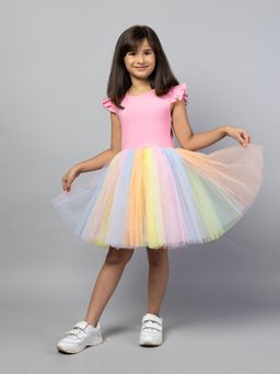 ZIP ZAP ZOOP - Multi-Color Cute Frilly Sleeves Rainbow Party Dress