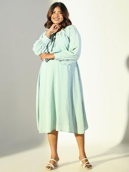 SHOWOFF - Women's Sea Green Floral Fit and Flare Midi Dress