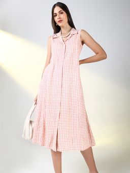 SHOWOFF - Women's Pink Polka Dots A-Line Midi Dress