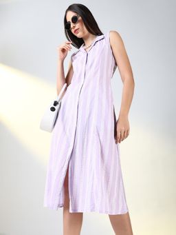 SHOWOFF - Women's Purple Striped A-Line Midi Dress