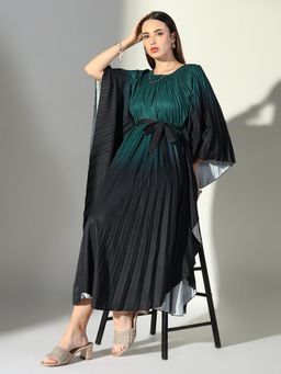 SHOWOFF - Edition Women's Green Ombre Kaftan Midi Dress with Fabric Belt (Set of 2)