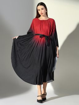 SHOWOFF - Edition Women's Red Ombre Kaftan Midi Dress with Fabric Belt (Set of 2)