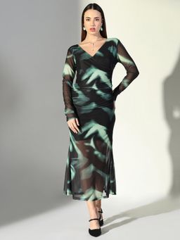 SHOWOFF - Edition Women's Black Abstract Midi Dress