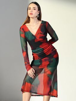 SHOWOFF - Edition Women's Orange Abstract Midi Dress