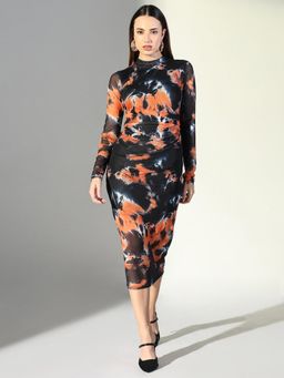 SHOWOFF - Edition Women's Black Abstract Midi Dress