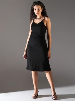 SHOWOFF - Women's Black Solid A-Line Midi Dress