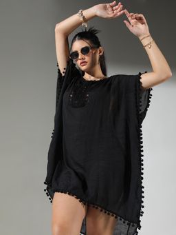 SHOWOFF - Edition Women's Black Solid Kaftan Mini Dress