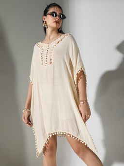 SHOWOFF - Edition Women's Cream Solid Kaftan Mini Dress