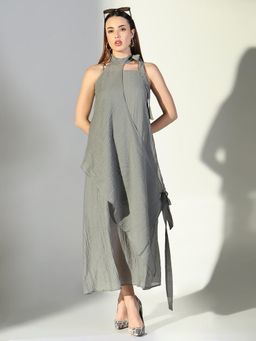 SHOWOFF - Edition Women's Grey Solid A-Line Dress with Drape Over (Set of 2)