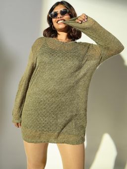 SHOWOFF - Women's Olive Solid Sheath Mini Dress