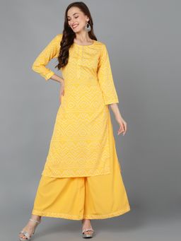Vaamsi - Women Poly Crepe Bandhani Yellow Printed Kurta with Palazzo (Set of 2)