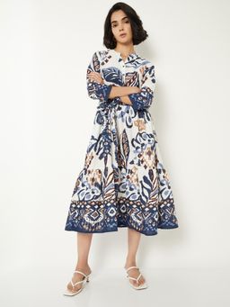 max - Women Printed Midi Dress with Belt