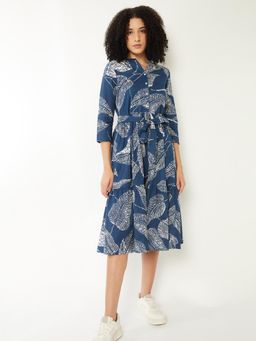 max - Women Printed Midi Dress with Belt