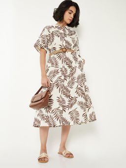 max - Women Printed Shirt Midi Dress with Belt