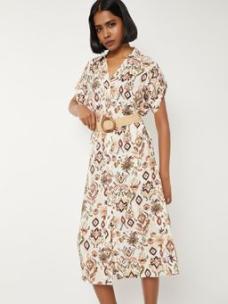 max - Women Printed Midi Dress with Belt