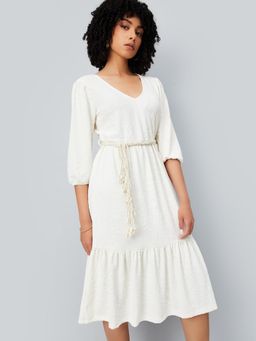 max - Women Floral Textured Midi Dress with Belt