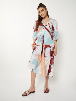max - Women Printed A-Line Midi Dress with Twist Detail