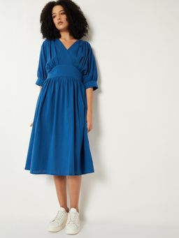 max - Women Textured A-Line Midi Dress