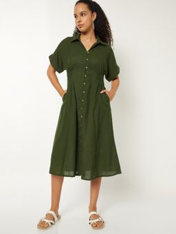 max - Women Solid Shirt Midi Dress