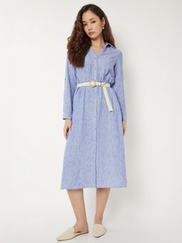 max - Women A-Line Shirt Midi Dress with Belt